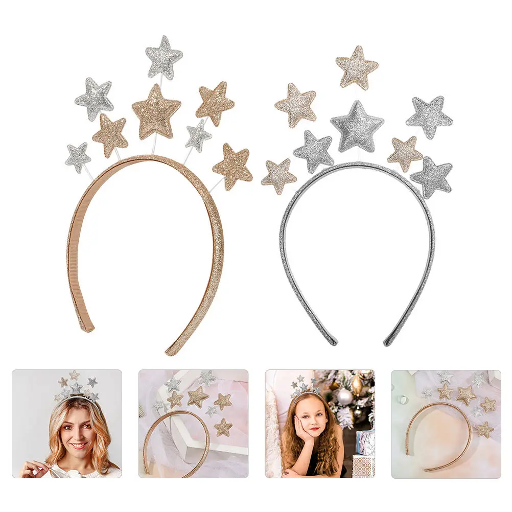 

2Pcs Women Headbands Five-Pointed Star Design Glitter Hair Hoops for Party Masquerade Themed Events Cute Comfortable Hair
