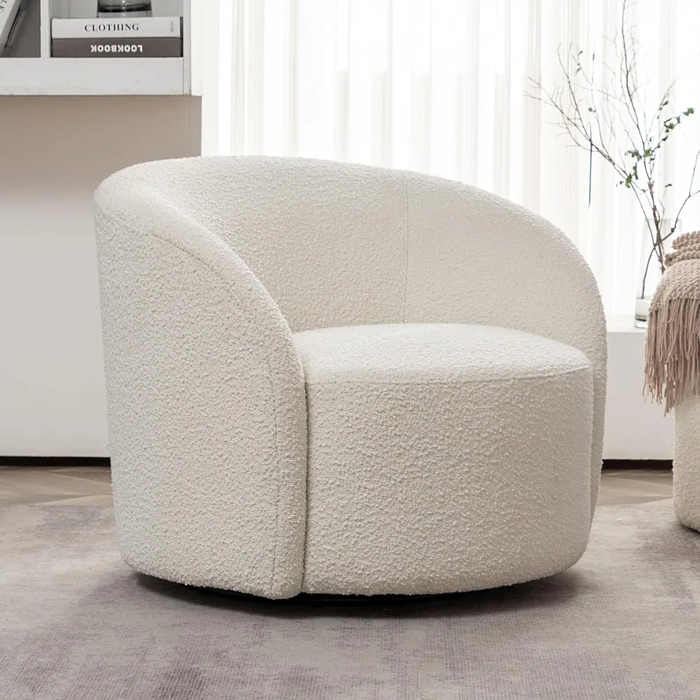 

34" W Mid Century Modern Swivel Barrel Chair, Round Upholstered Boucle Swivel Accent Chairs, No Assembly Sofa Chair for Living