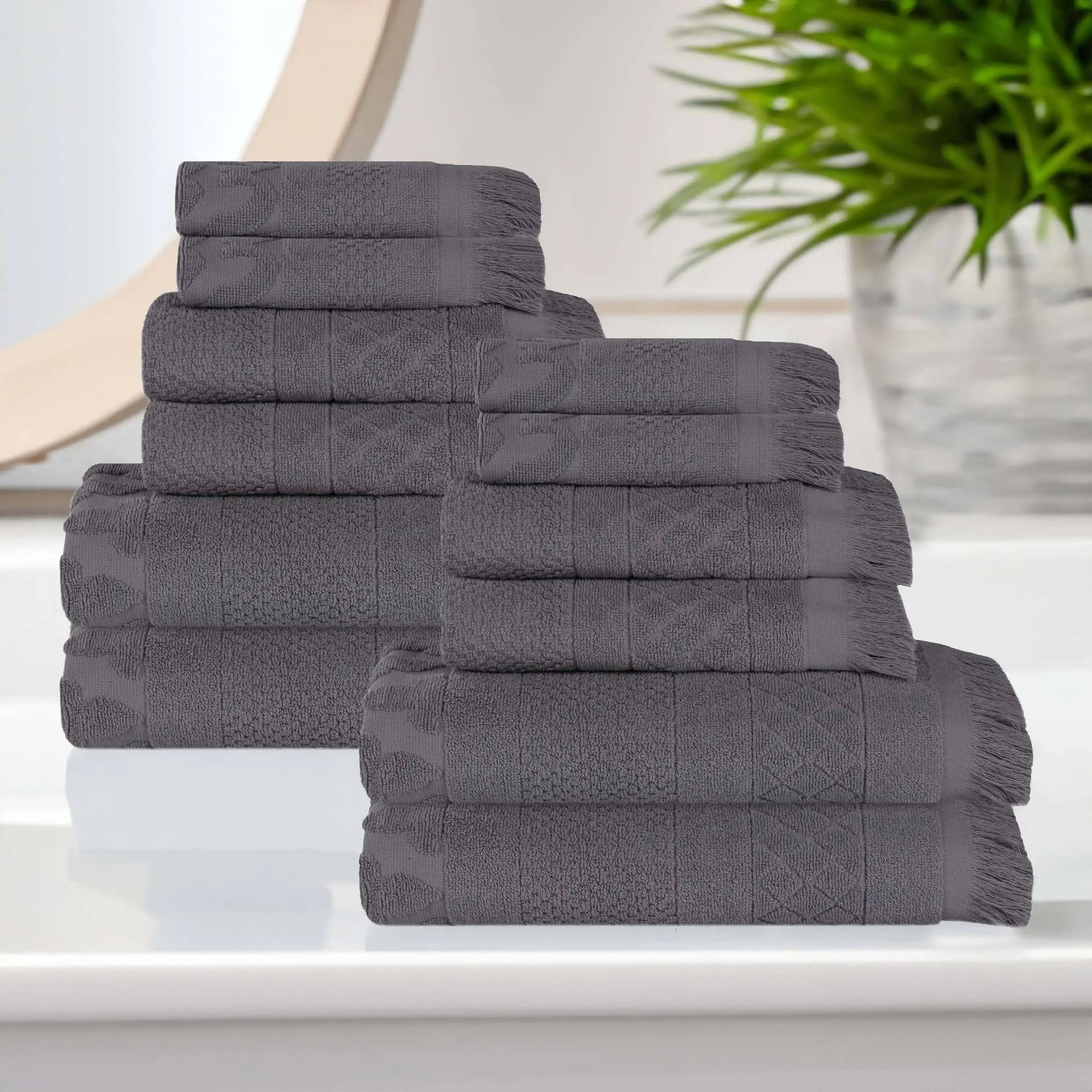 

Rolla Cotton Geometric Soft 12 Piece Towel Set, Grey