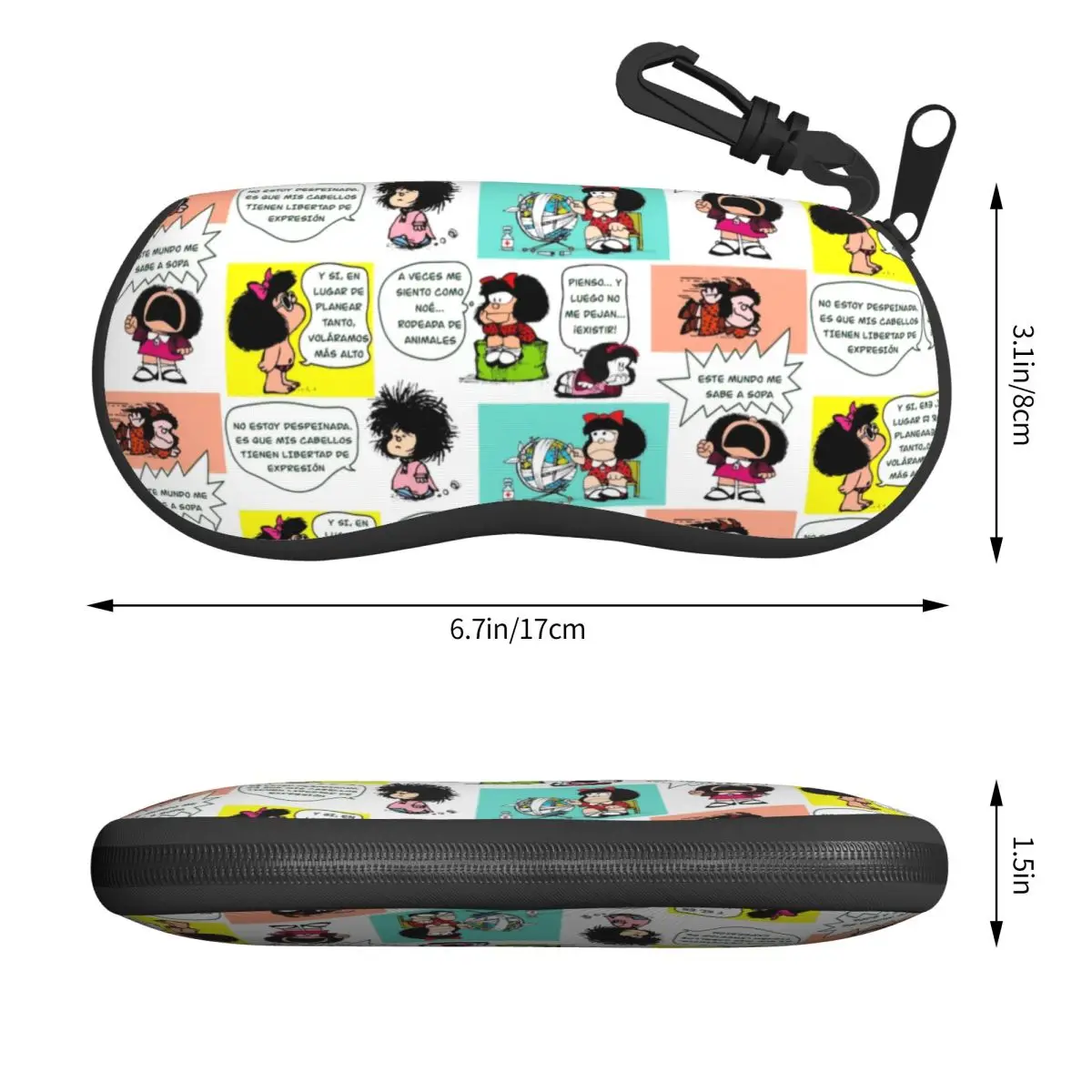 Macio Kawaii Cartoon Óculos De Sol Caixa Protetora para Homens e Mulheres, Manga Quino Mafalda Eyeglass Case