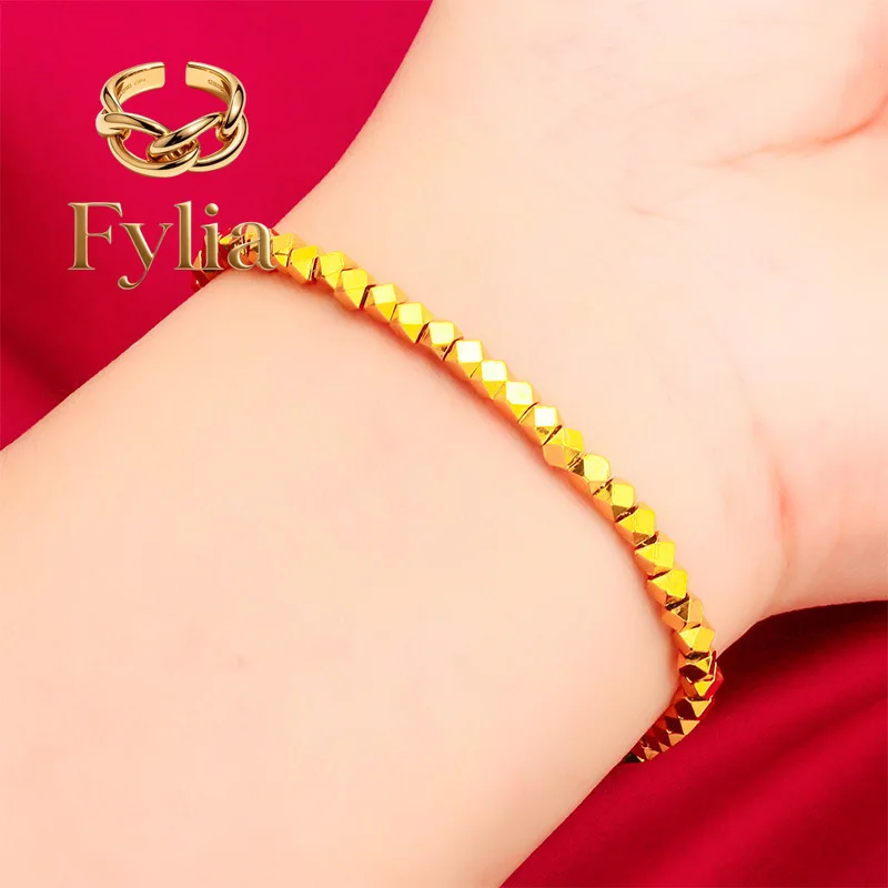

Fylia Jewelry Fylia Jewelry Broken Gold Bracelet for Women, 24K Gold, AU999 | Polished gold beads on delicate chain, radiant