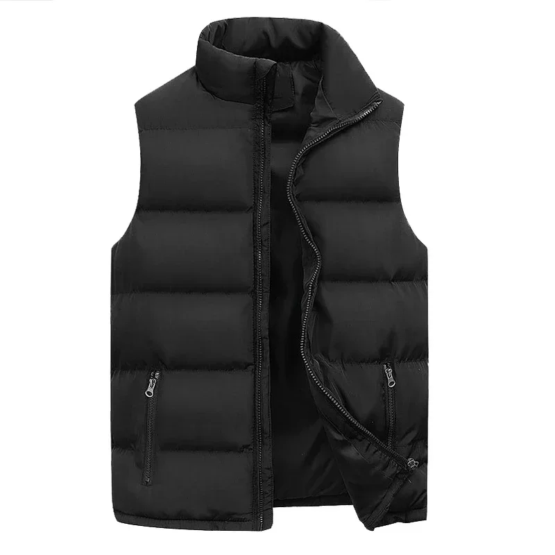 Fashion Sleeveless Zipper Down Vest 2024 New Mens Warm Solid Color Jacket Stand-up Collar Puffer Vest Coats 2023 Male Clothing