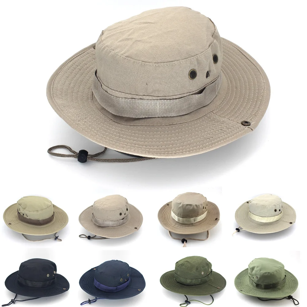 Tarnfarbener Taktischer Bucket Hat Sommer Herren Boonie Hut Outdoor UV-Schutz Breite Krempe Panama Safari Jagd Wandern Angeln Sonnenschutz
