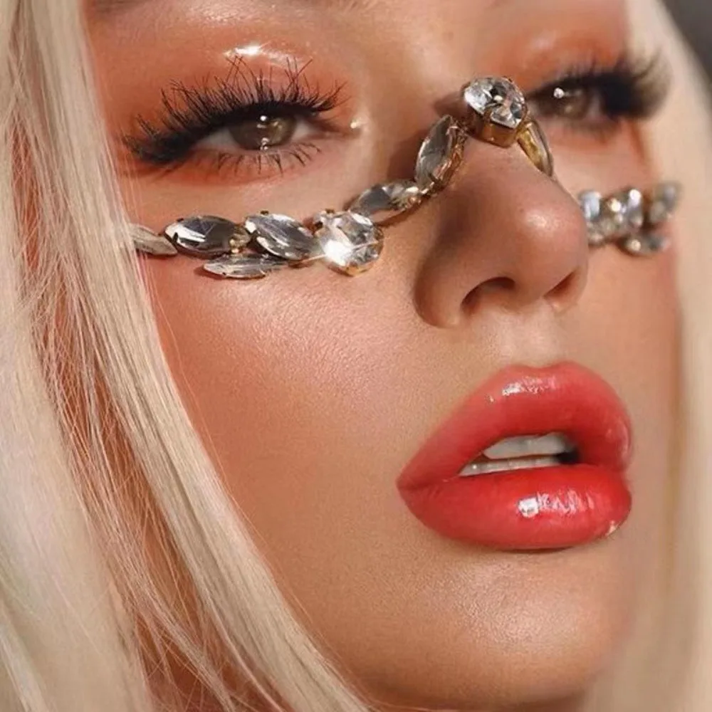 Long Rhinestone Face Chain Shiny Luxury Half Frame Glasses Chain Nose Accessories Face Jewelry Glitter Mask Decoration Girls