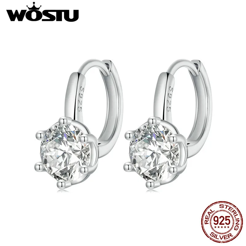 WOSTU Sparkling Weddding Jewelry Round AAA Zircon Stud Earrings For Women Classical Drop Dangle Ear Buckles Party Pendientes