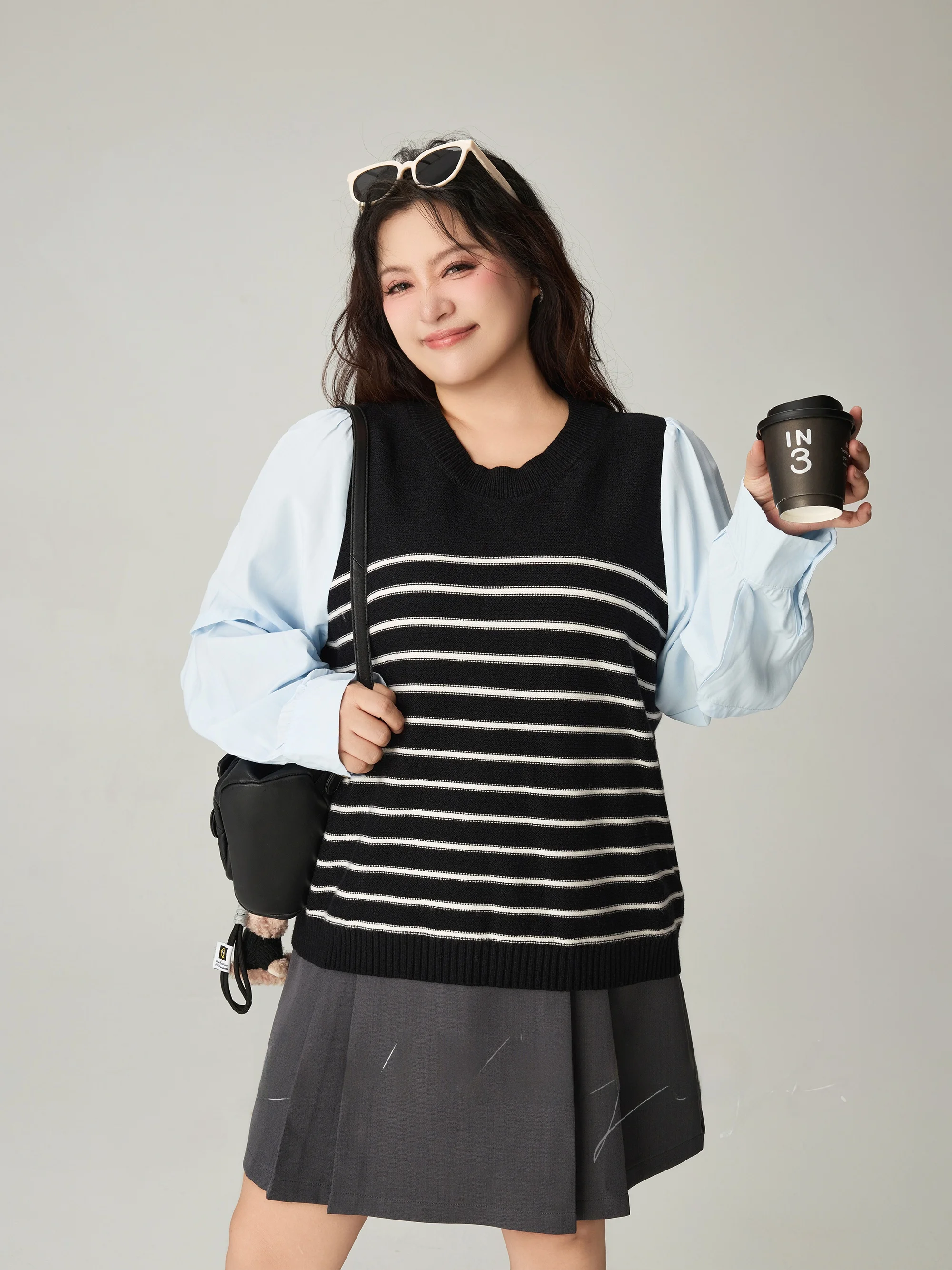 

Slimming Stripe Knitwear irt Large Size round Ne Long Sve New Autumn Faion for Women DMRORO Commute Sle Loose Fit