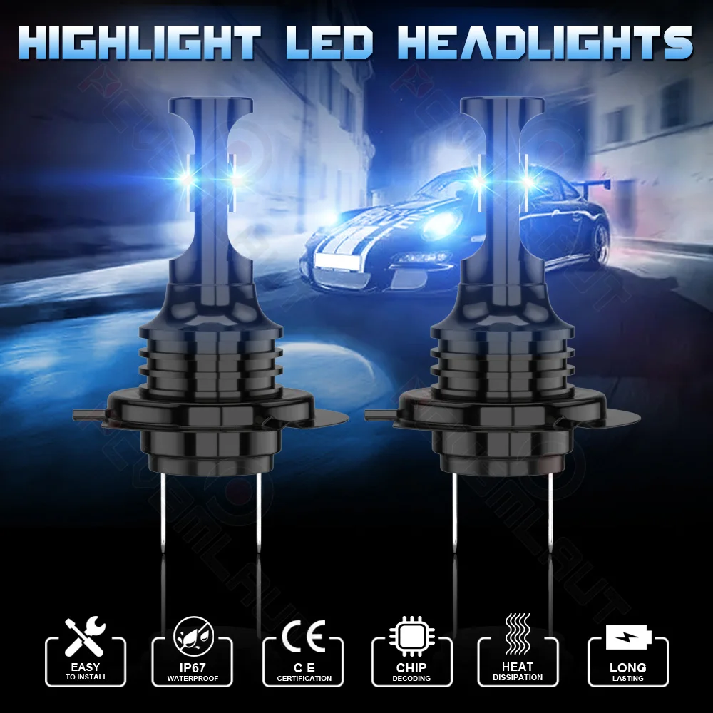 PCVBMLAUT 2PCS Car lights H7 H11 880 9005 9006 9012 Super Bright LED Headlights High Low Beam Fog Light Bulb Blue 6000K