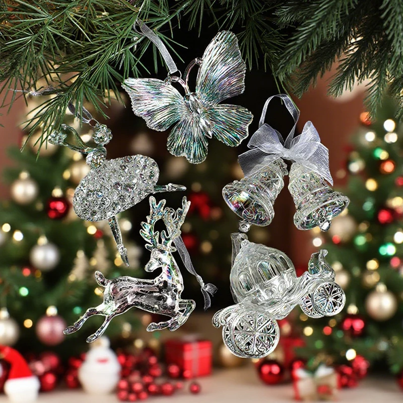 

2025 Christmas Tree Ornament Transparent Acrylic Pumpkin Carriage Creative Bell Angel for Navidad Natal New Year's Eve Decor