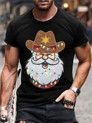 Santa Claus Print T Shirt For Men New Year Party Christmas Clothing Leisure ​O-neck Short Sleeve Tops Fashion Oversized T-Shirts