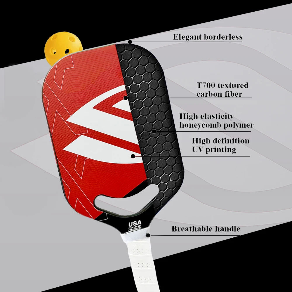 NUOVA pagaia da pickleball termoformata standard controllabile con superficie rivestita in fibra di carbonio Florek 16mm PP racchetta con nucleo a nido d'ape