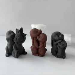 DIY Couple Rabbits Silicone Mold 3D Easter Bunny Aroma Candle Plaster Ornament Mould Handmade Soap Candle Making Supplies