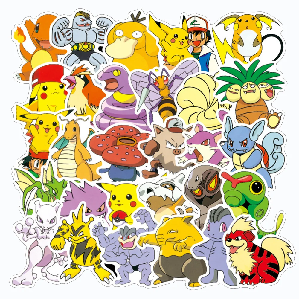 Impermeável decalques bonitos dos desenhos animados para crianças, Pikachu, Pokemon adesivos, anime, DIY, laptop, skate, bagagem, telefone, 50 pcs,