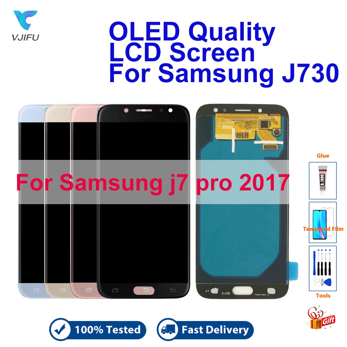 

ЖК-дисплей OLED для Samsung Galaxy J7 Pro J730 2017, ЖК-дисплей, сенсорный экран, дигитайзер в сборе, запасные части с бесплатными инструментами, клей