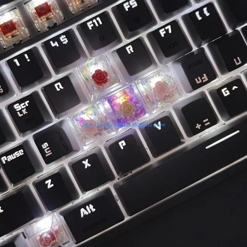 u2je保存花キーキャップバックライト付きエレガントな樹脂カメリアフラワーキーキャップ