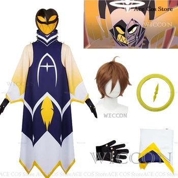 Anime Adam als Menselijk Cosplay Blauw Kostuum Masker Pruik Hotel Angel Halo Kleding Uniform Cosplay Gewaad Cosplay Halloween Party