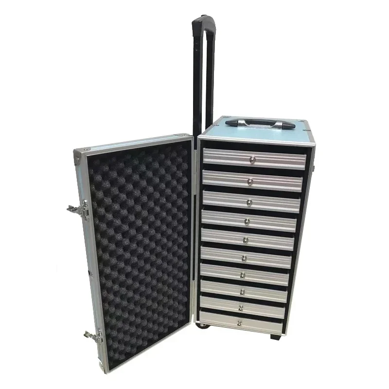 10 Tier Black Jewelry Roller Suitcase Storage Display Box Ring Pendant Necklace Bracelet Storage