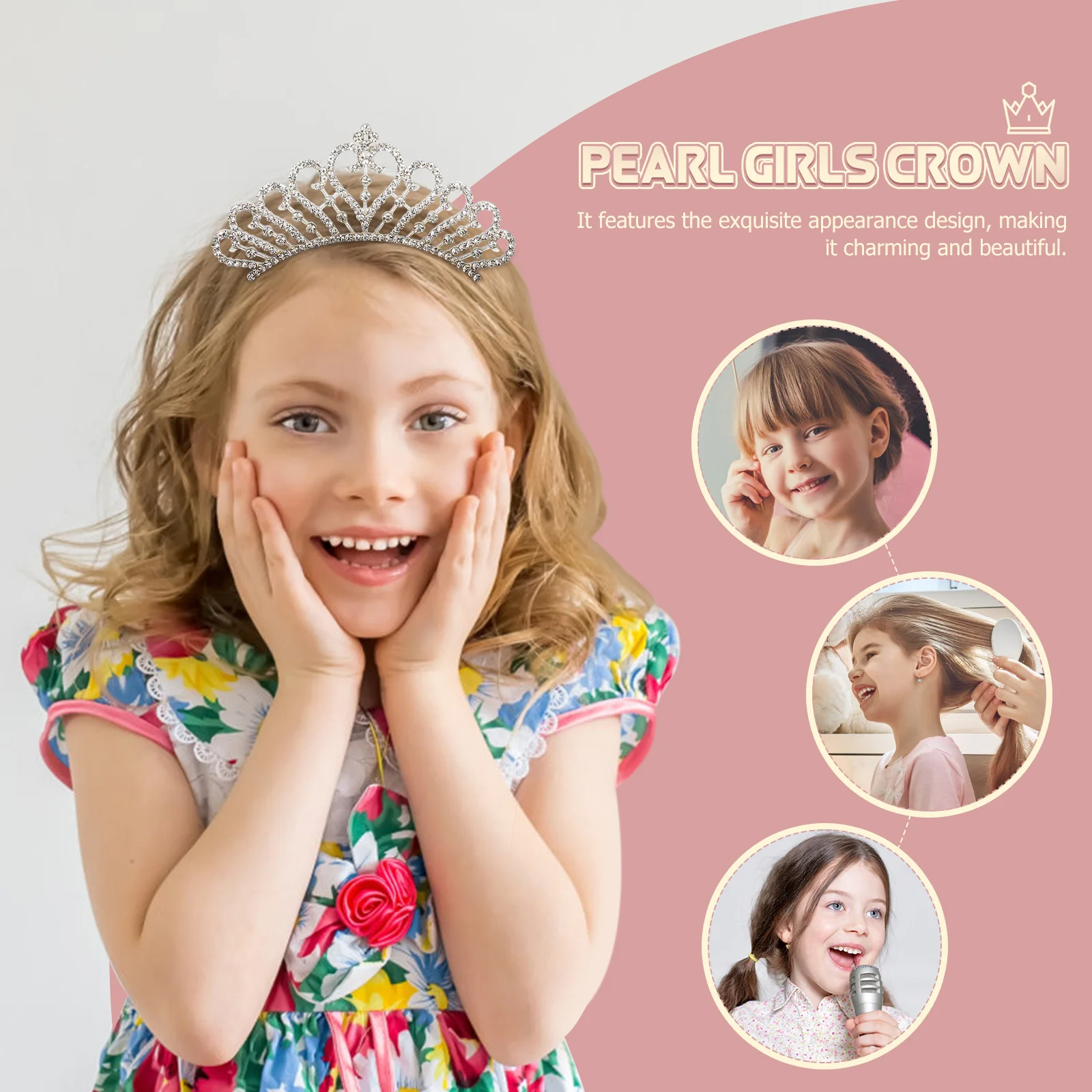 

4Pcs Girls Pearl Rhinestone Crown Tiara Headdress Lightweight Comfortable Party Photo Kids Hairband Comb Pearl Rhinestone Tiara