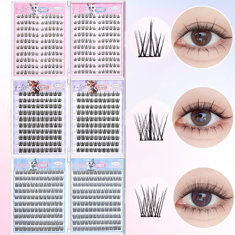 Sztuczne rzęsy Life Girls 200/240 kępek, duże, bezklejowe, 10-12 mm, naturalne, podkręcone, segmentowe rzęsy w formie książeczki.