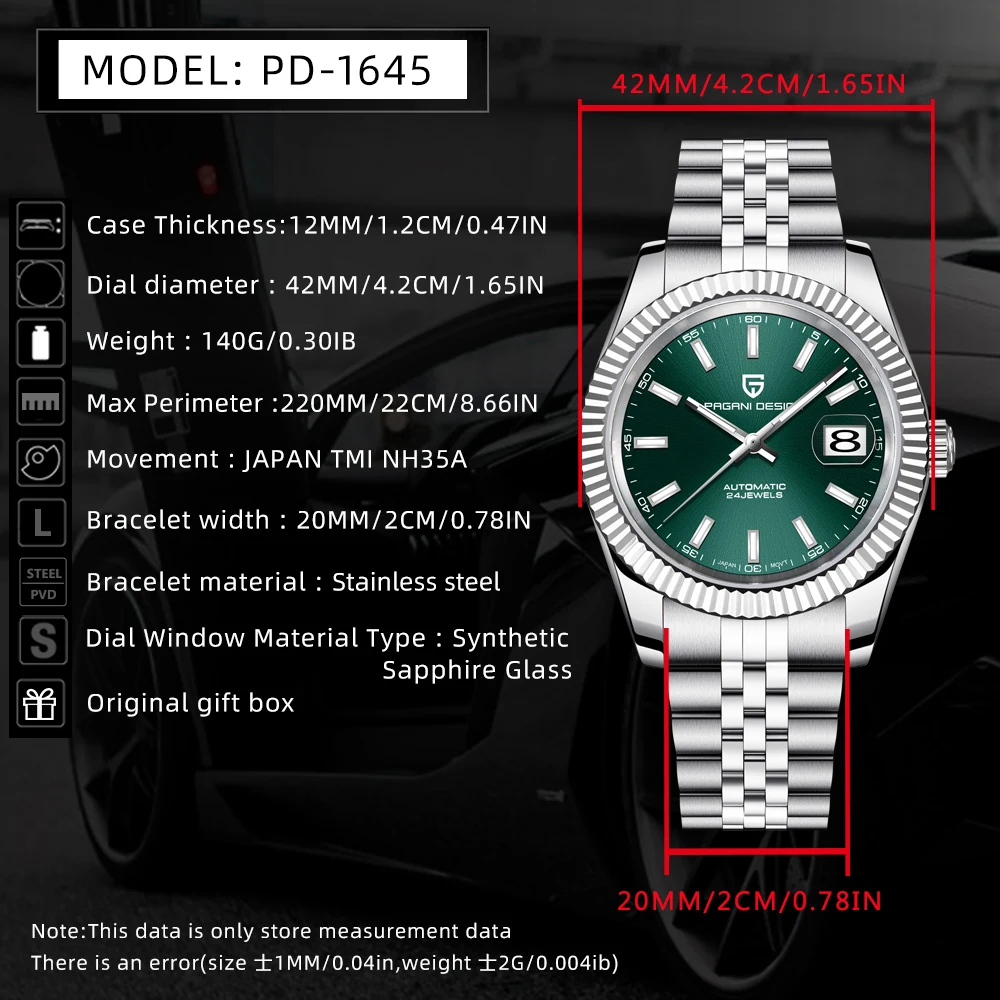 V2 Pagani Design 42MM NH35 Men's Watch Stainless Steel Top Luxury Sapphire Glass Men's Automatic Watch 100 Waterproof