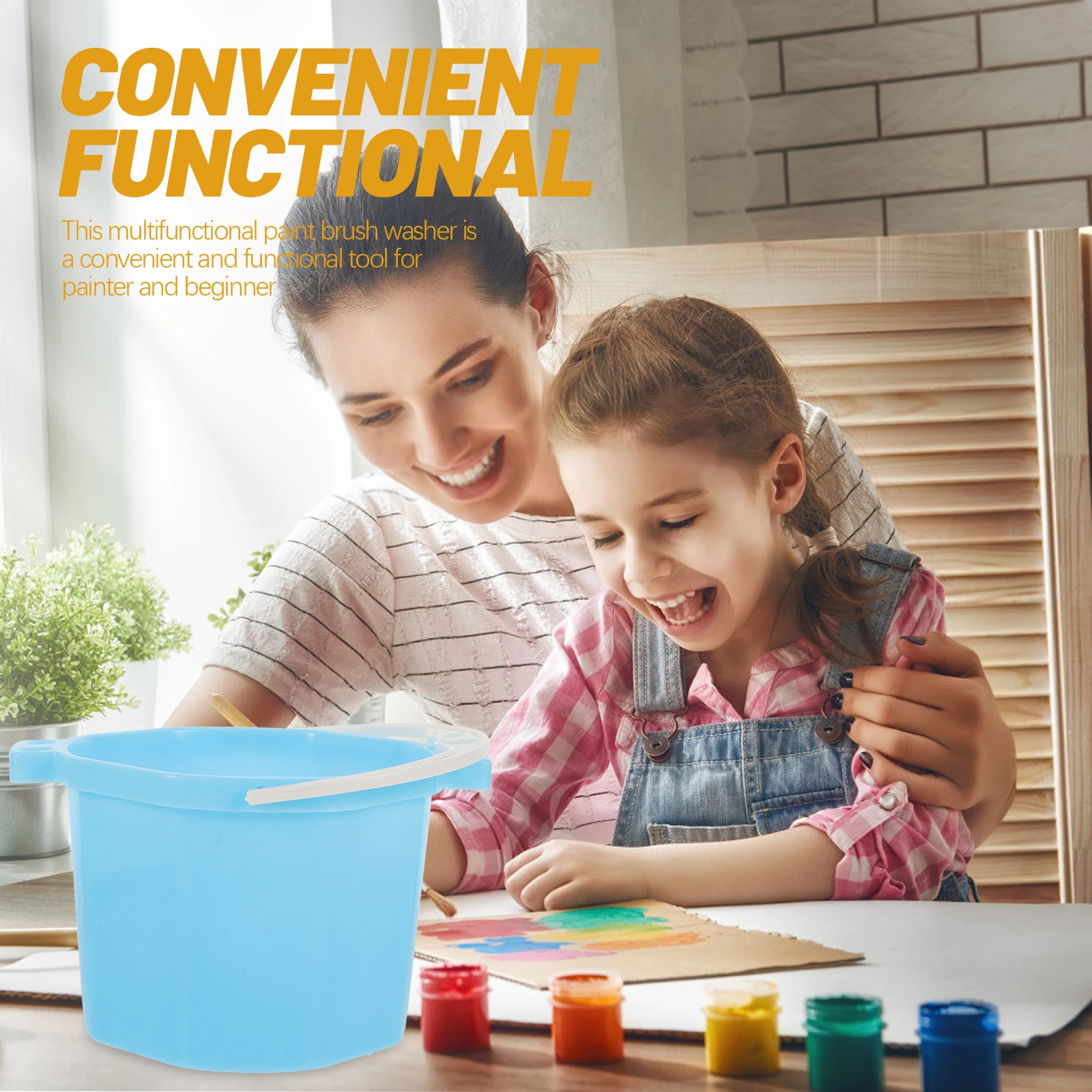 

Plastic 2 Section Water Bucket Blue Reusable Wash Supplies Daily School Brush Cleaner Portable Palette Artist Holder Art