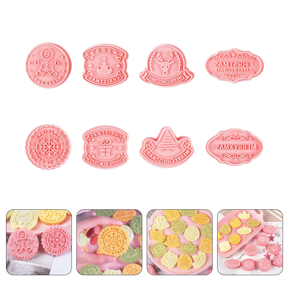 

8 шт., рождественские формочки для печенья, 3D штампы, набор форм для помадки, многоразовые инструменты «сделай сам», мультяшные формы для десертов, пластиковые рождественские принадлежности для выпечки