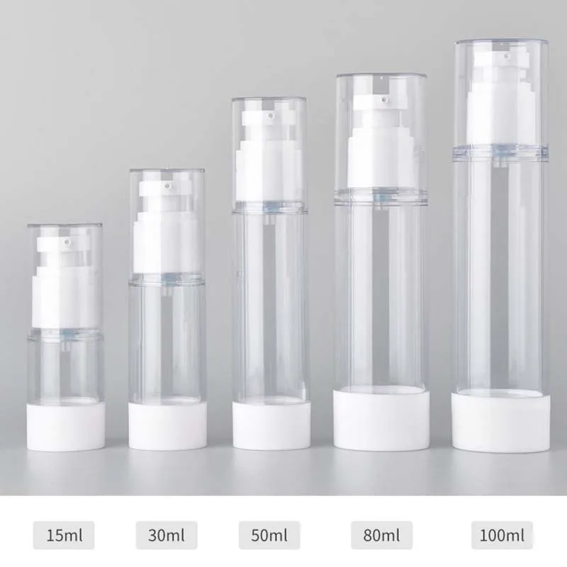 10Pcs 15/30/60/80/100ml Vacuum Pump Bottle Transparent Airless Spray Bottle Empty Emulsion Refillable Bottles Travel Accessories