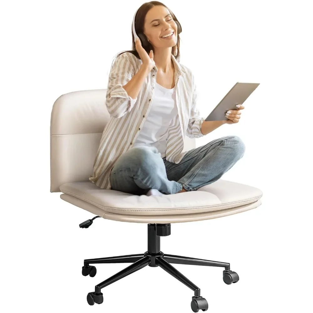 

Cross Legged Office Armless Desk Chair Comfy Wide Seat Criss Cross Chair with Wheels Vanity