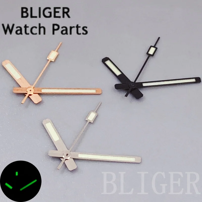 

BLIGER 8 мм * 12,5 мм * 12,5 мм, высококачественная стрелка для часов, черный, серебристый, указатель для часов, светящийся, подходит для NH35 PT5000, аксессуары для часов с механизмом
