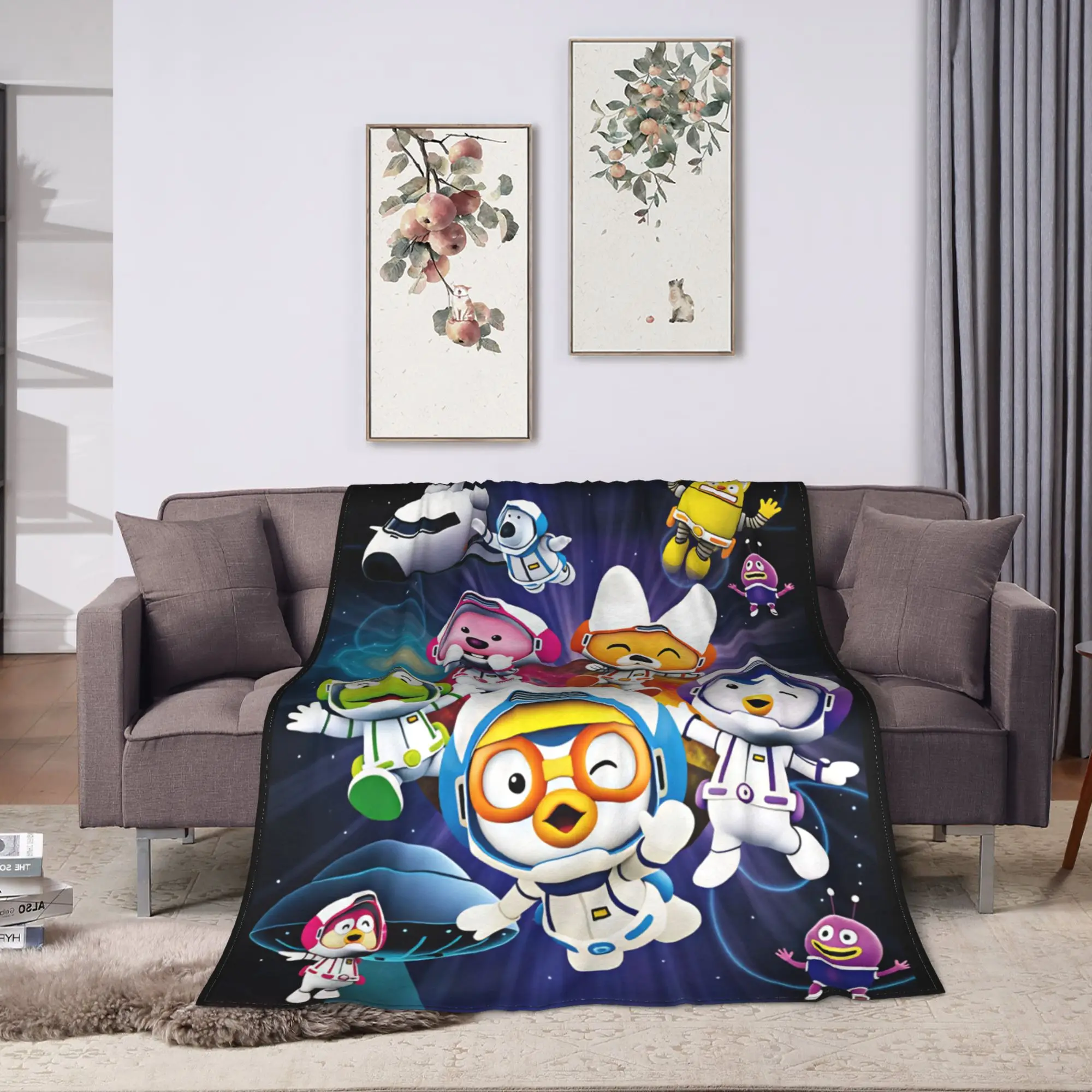 Cartoon Penguin Flannel Blanket AnimePororooed Super Warm Bedding Throws for Students Couch Bed Fashion Bedspread Bed Cover