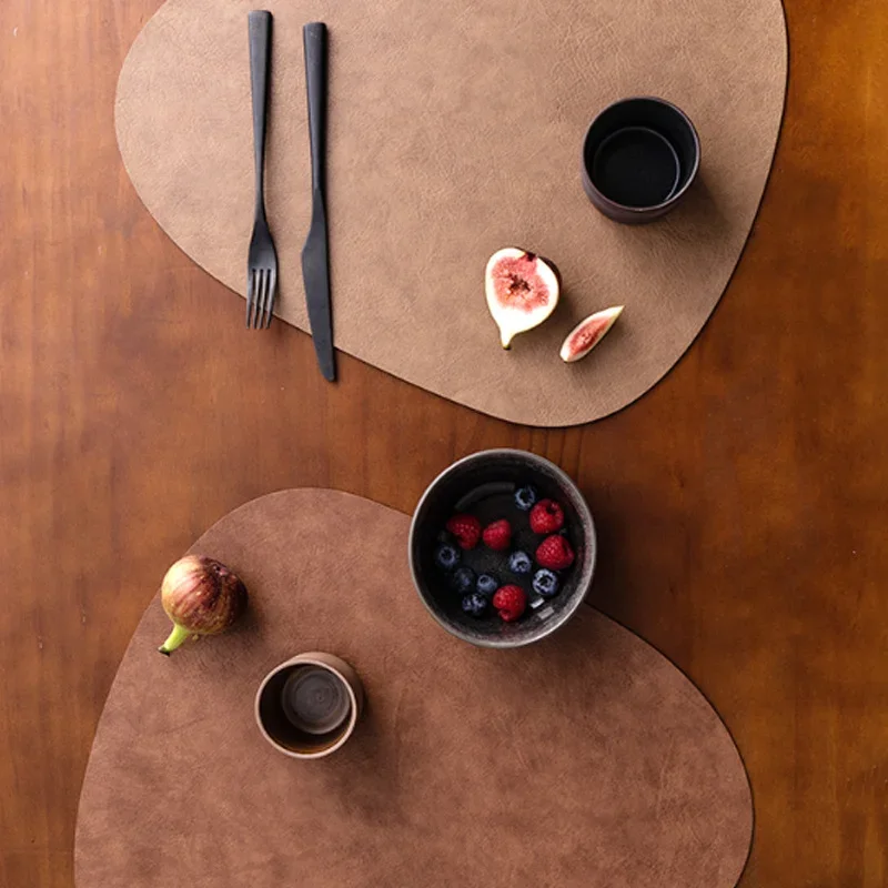 Cowhide Grain Shaped Leather Placemat Heat-insulated Mat Leather Waterproof Oilproof Table Mat Scandinavian Anti-skid Dinner Mat