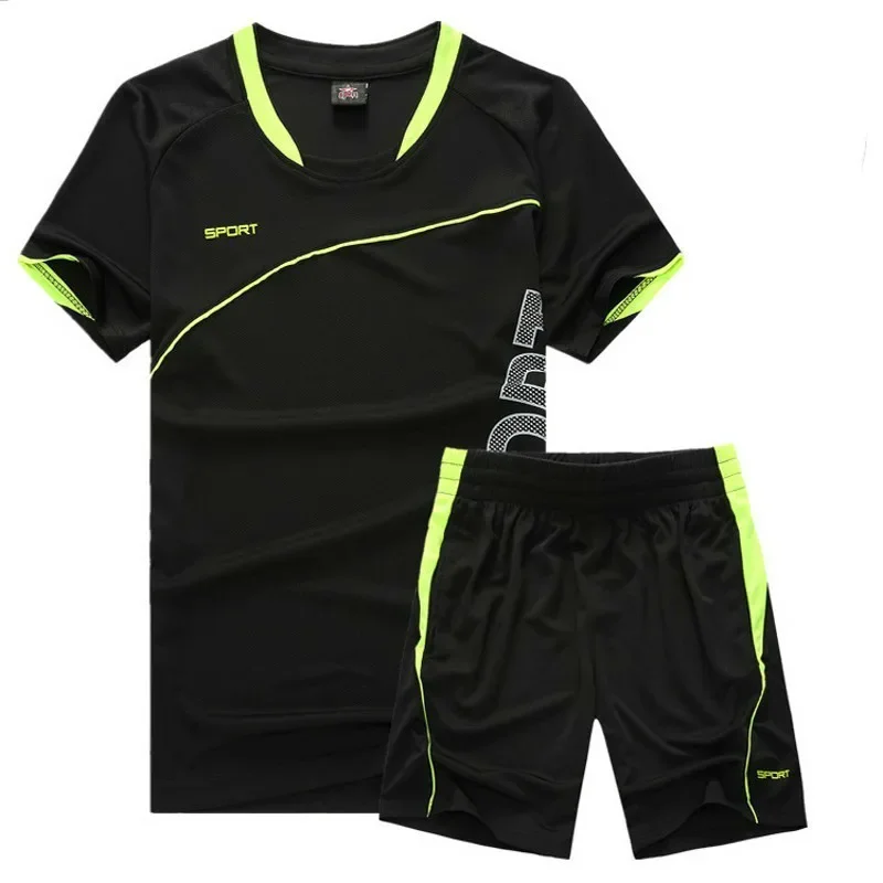 Mens Fitness Tracksuit Set Summer Casual Sporting Male Quick-Drying Short-Sleeved Tops+Shorts Sweatsuit 2 Piece Set Track Suit