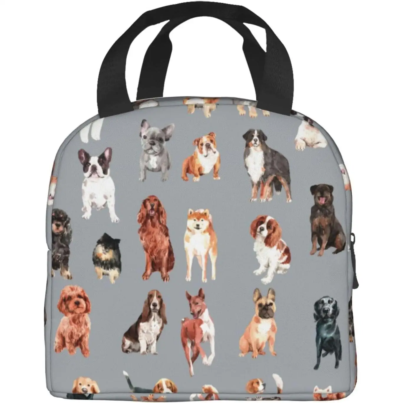 

Cute Dog Lunch Bag Reusable Zipper Closure Leakproof Insulated Lunch Box Cooler Tote Bag Food Container Snack Bag