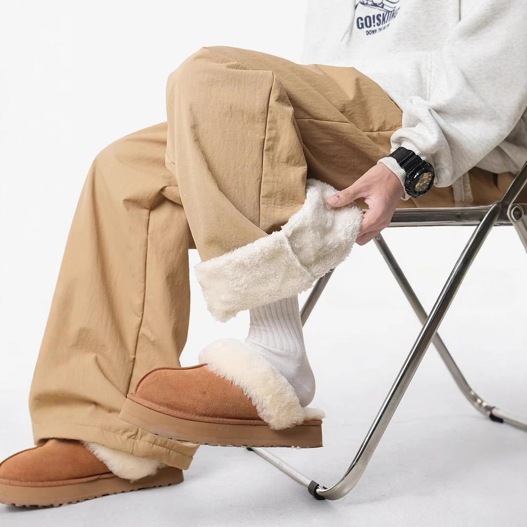 Winter Thick Fleece Warm  Men Work Wear Overalls Loose Straight Joggers Cotton Casual Thermal Trousers Male