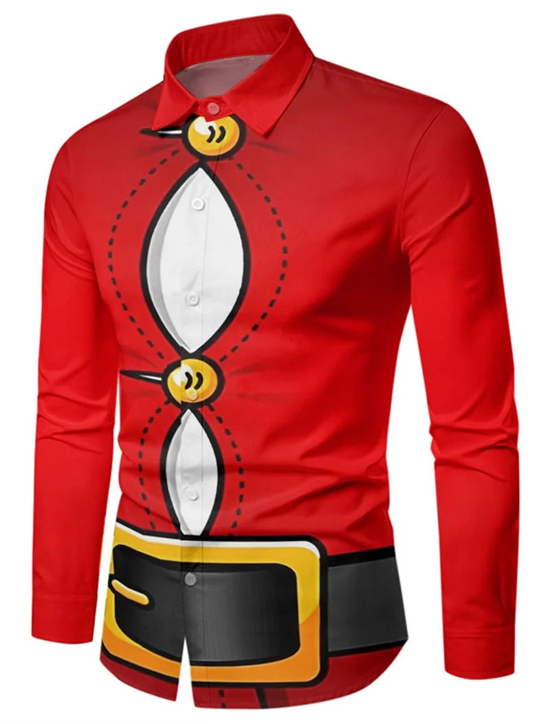 

Рождественская мужская рождественская одежда, рубашка с 3D поясом и принтом Санта-Клауса, уродливая уличная рубашка с длинным рукавом и 3D принтом на пуговицах