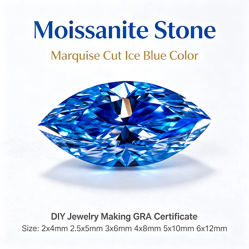Moissanite Stone Marquise Cut Ice Blue Color DIY Charms Jewelry Making Ring Necklace Earrings Main Materials Certificate