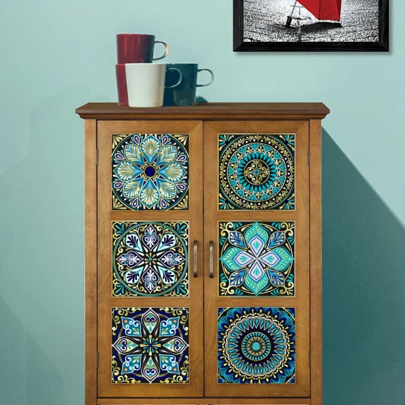 Adesivo de azulejo com padrão de mandala, adesivo de parede colorido fosco, decoração de casa para cozinha, sala de estar, banheiro, armário de mesa com 10 peças