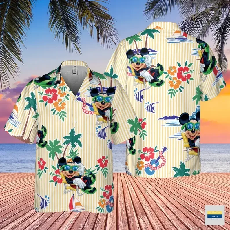 

2024 New Disney Hawaiian Shirt Mickey Mouse Hawaiian Shirt Beach Short Sleeve Shirt Casual Vacation Shirt Retro