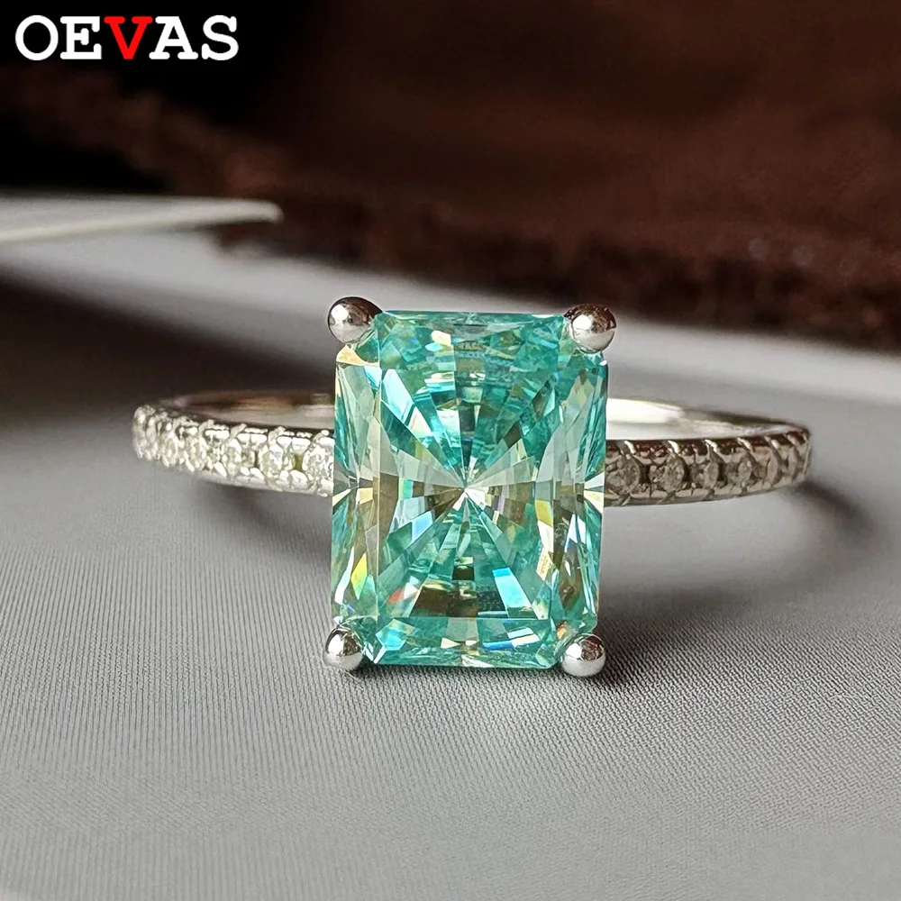 OEVAS 1ct/2ct Blue Moissanite Ring For Women 100% S925 Sterling Silver Jewelry Real Lab Diamond Rings Party Gift