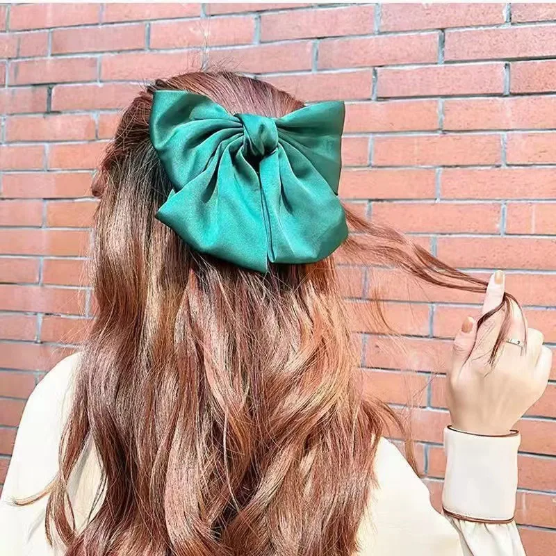 

Top Head Hair Clip Red Satin Bow Korean Style Hair Grip for Women Wedding Photoshoot Luxury Accessory 1Pc