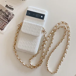 Luxury Lanyard Woven Pattern Leather Card Holder Wallet Case For Google Pixel 8 7 6 Pro 7a 6a 4 XL Shockproof Cover