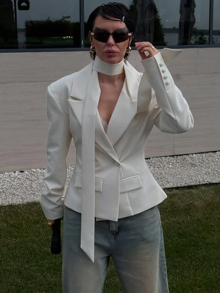 Trendix Solid Slim Elegant Jacket Women's 2025 Autumn Lace Up Patchwork Long Sleeve Bodycon Blazer Femme Office Commuter Coats