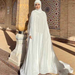 Muslim Wedding Dresses with Hijab High Neck Long Sleeves Sweep Train Bride Dress for Women Beading Tassel Bridal Gown Customized