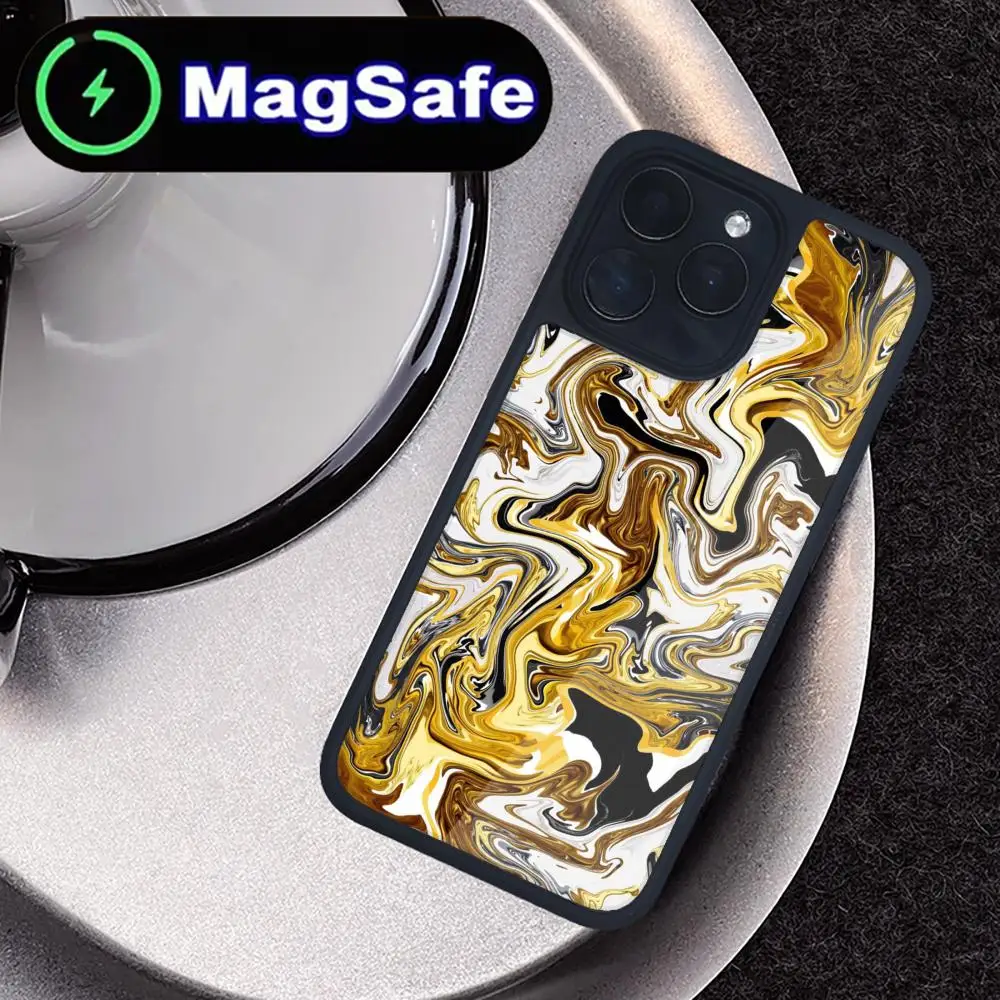 Strata Liquid Phone Case For iPhone 16 Pro Max 15 14 13 12 11 crystal ceramic case magnetic black protective case