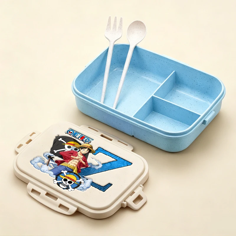 Lonchera de una pieza con letras de la A a la Z, lonchera portátil de anime Luffy para niños, lonchera Bento separada con estampado de dibujos animados, contenedor de comida para microondas, vajilla