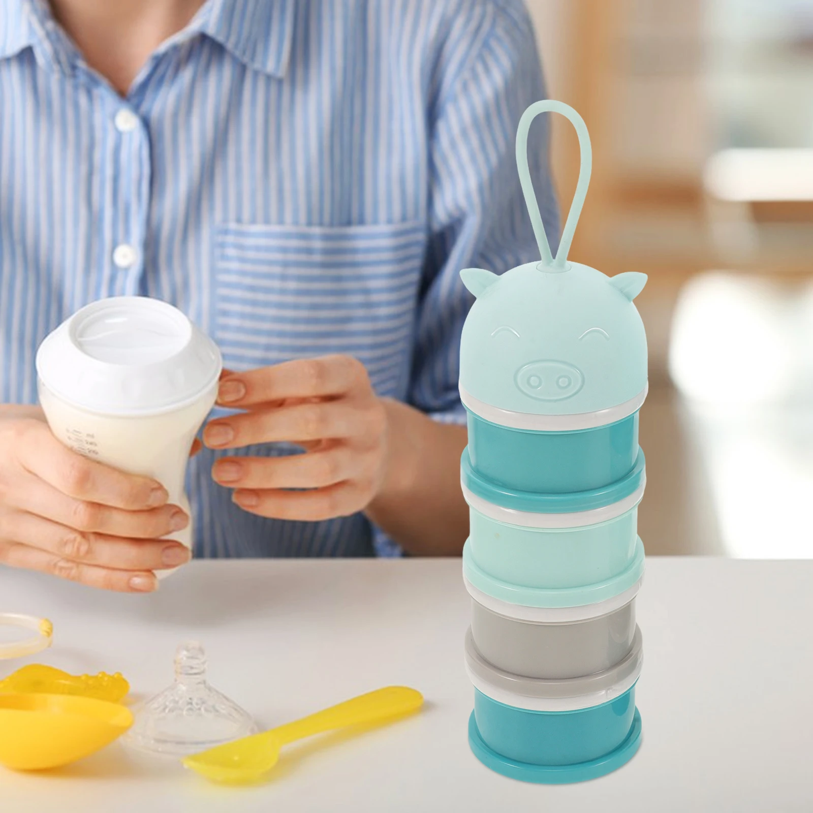 

2Pcs Sky Blue Milk Powder Dispensers 4 Layer Formula Storage Box Portable Food Snacks Container For Kids Travel