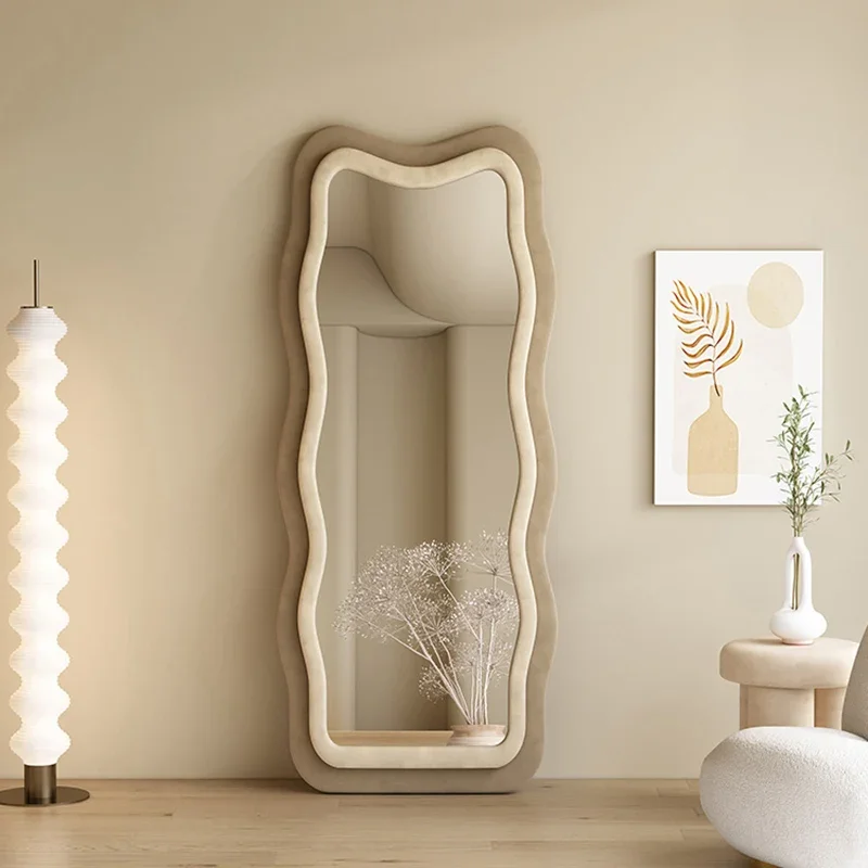 Wavy Nordic Wall Mirror Bedroom Full Body Large Korean Aesthetic Vanity Mirror Luxury Decorative Home Decor