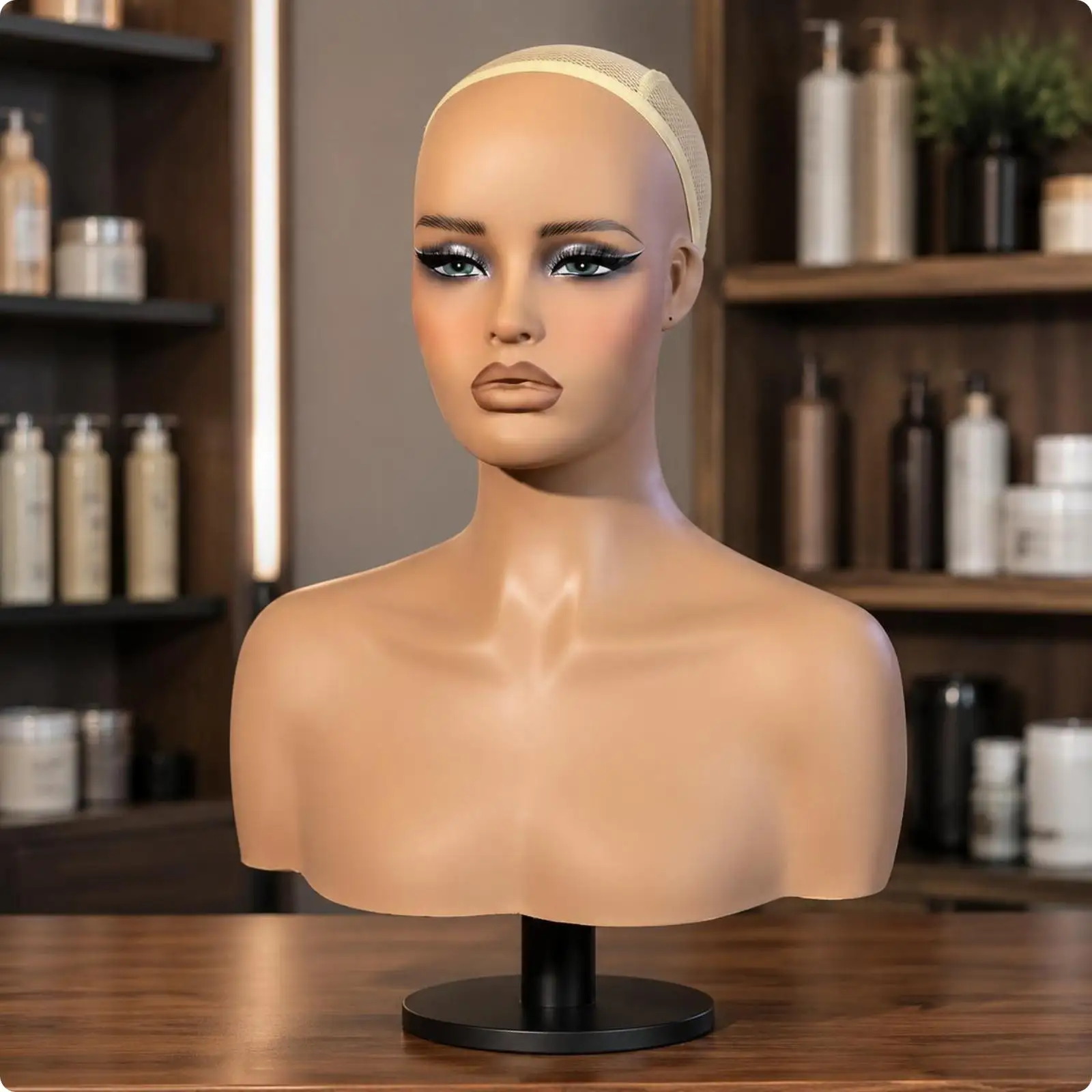 Mannequin Head Bust Flesh-Toned Female Mannequin Head Polished Finish