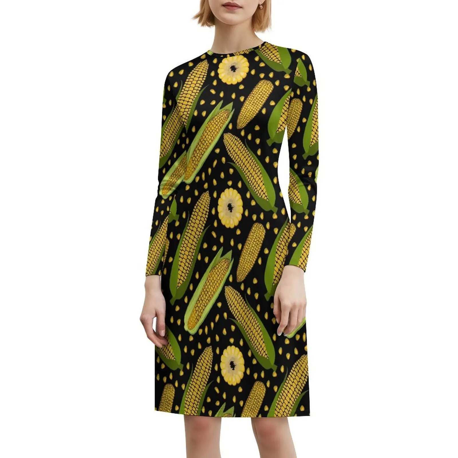 Gaun Smock Bermotif Jagung untuk Wanita Gaun Kasual Musim Semi Musim Panas untuk Pesta Pecinta Motif Jagung Wanita Bermotif Jagung