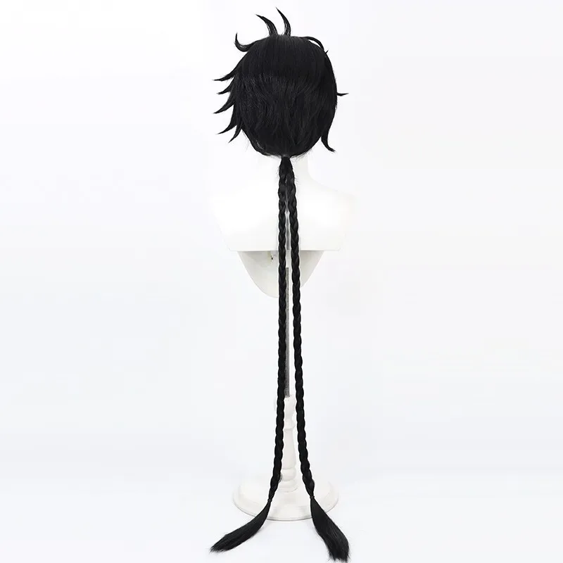 Black Long-tailed Wig For Male And Female Protagonists Of The Game "Ming Chao" With A Frizzy Top And An Arched Front