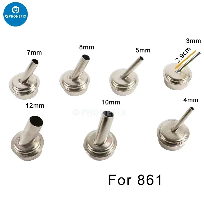 7pcs QUICK 861DW 45 Degree Bent Curved Heat Nozzle Heat Gun Oblique Mouth Nozzles Sleeve Hot Air Gun Nozzle For Repair Welding